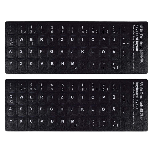 Universal Keyboard Stickers Replacement Keyboard Skin black background compatible with laptop Desktop white letter German Pack of 2