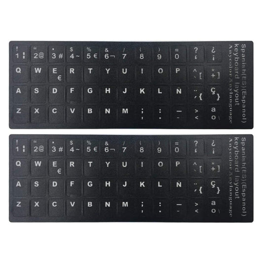 Universal Keyboard Stickers Replacement Keyboard Skin black background compatible with laptop Desktop white letter Spanish Pack of 2