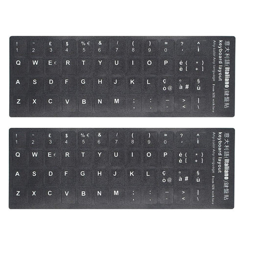 Universal Keyboard Stickers Replacement Keyboard Skin black background compatible with laptop Desktop white letter Italian Pack of 2