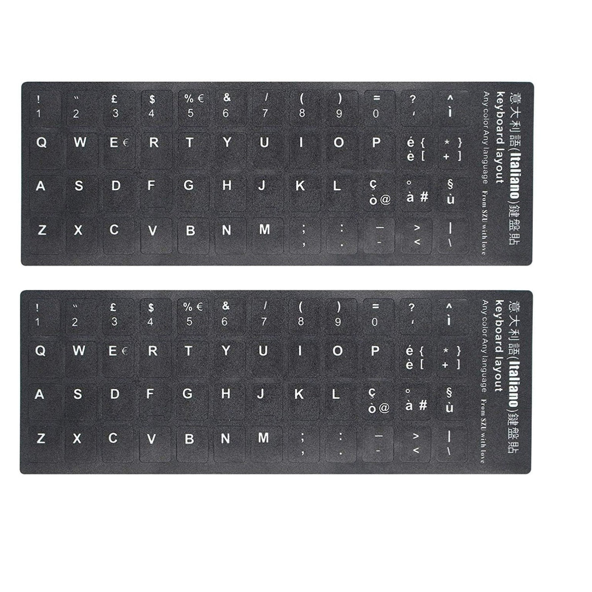 Universal Keyboard Stickers Replacement Keyboard Skin black background compatible with laptop Desktop white letter Italian Pack of 2