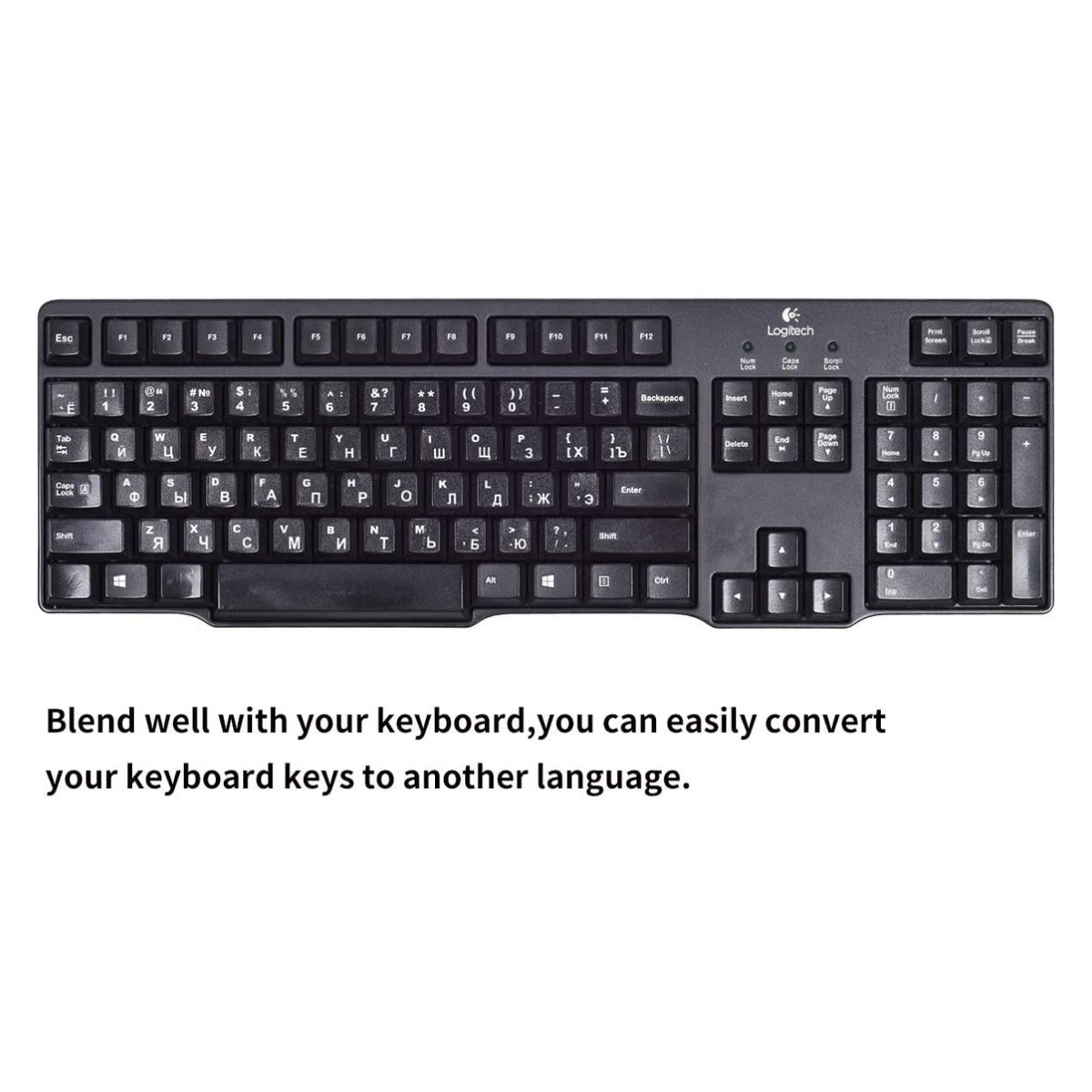 Universal Keyboard Stickers Replacement Keyboard Skin black background compatible with laptop Desktop white letter Russian Pack of 2