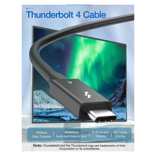 Thunderbolt 4 Cable 1.2M, 4feet Supports 8K Display 40Gbps Data Transfer 100W Charging USB C to USB C Cable sales