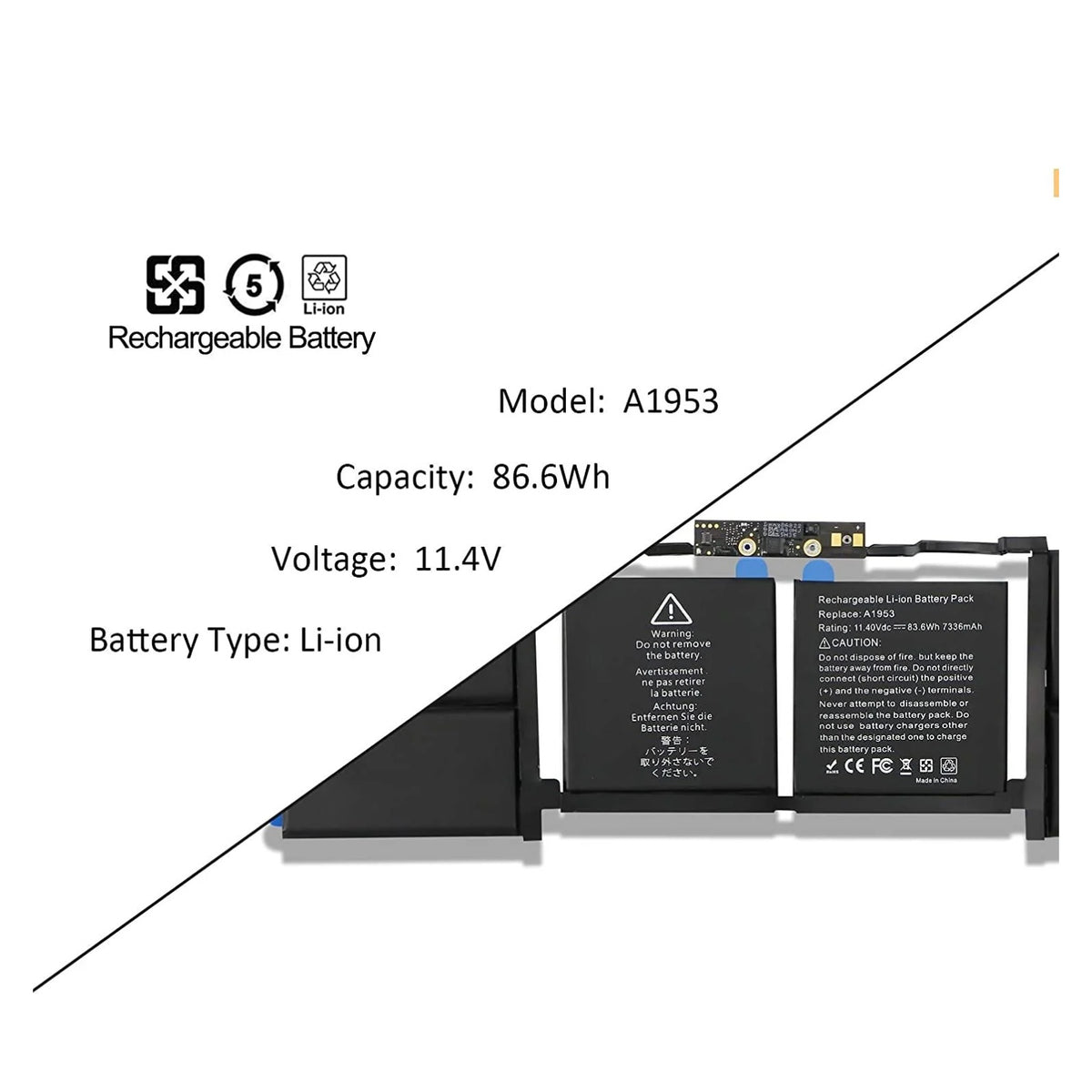 laptop battery for A1953 MacBook Pro 15" Touch Bar A1990 EMC 3215 3359 BTO CTO Mid 2018 2019 MV902LL/A MV912LL/A MV922LL/A MV932LL/A MV942LL/A MV952LL/A MV962LL/A MV972LL/A MV902B/A MV912B/A