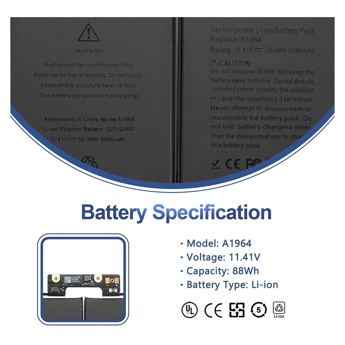 battery for A1989 A1964 Battery for MacBook Pro 13" A1989 (Mid 2018 2019) A2251(2020 Release) Touch Bar EMC 3214 EMC 3358 EMC 3348 MR9Q2LL/A MR9R2LL/A MR9T2LL/A MR9U2LL/A MR9V2LL/A MV962LL/A MV9A2LL/A