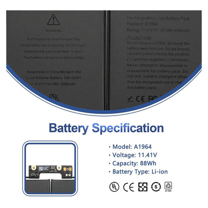 battery for A1989 A1964 Battery for MacBook Pro 13" A1989 (Mid 2018 2019) A2251(2020 Release) Touch Bar EMC 3214 EMC 3358 EMC 3348 MR9Q2LL/A MR9R2LL/A MR9T2LL/A MR9U2LL/A MR9V2LL/A MV962LL/A MV9A2LL/A