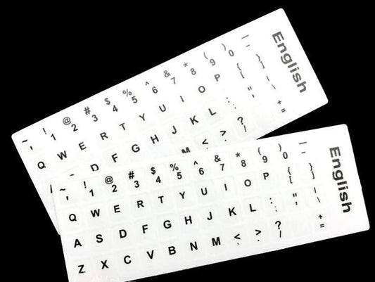 LaptopKing Universal Keyboard Stickers Replacement Keyboard Skin clear background black text compatible with laptop Desktop white letter English Pack of 2