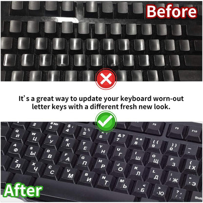 Laptop King Universal Keyboard Stickers Replacement Keyboard Skin black background compatible with laptop Desktop white letter Russian Pack of 2 LK-KB-LK-0005