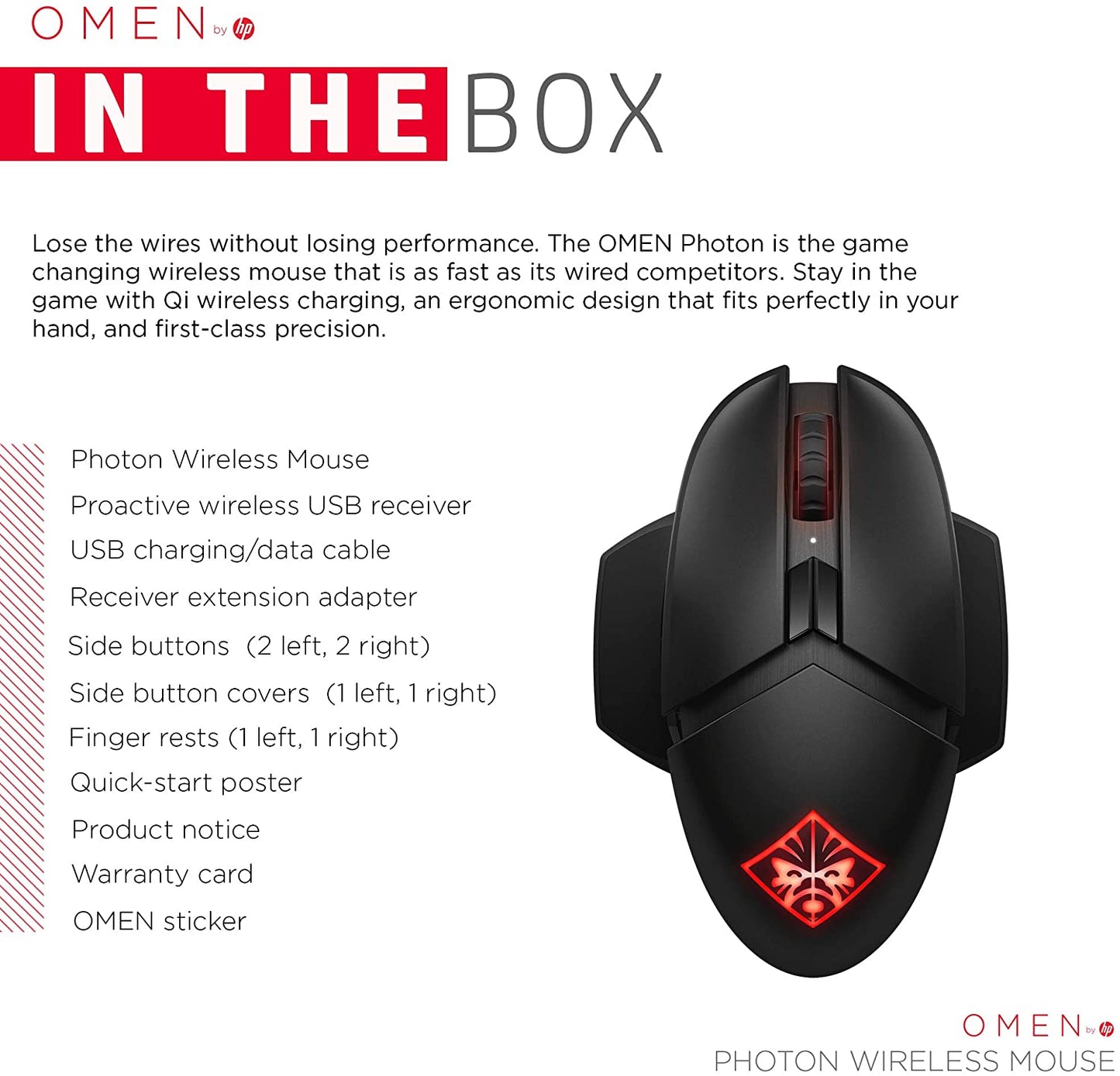 OMEN by HP Photon Wireless Gaming Mouse with Qi Wireless Charging, Programmable Buttons, Custom RGB, E-Sport DPI (6CL96AA)