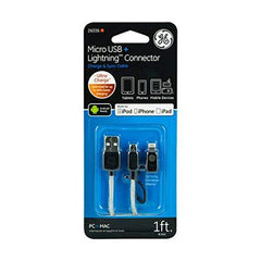 GE MFI Certified Lightning + Micro USB to USB Charger Cable 1ft (0.3m) - 26036 - Laptop King
