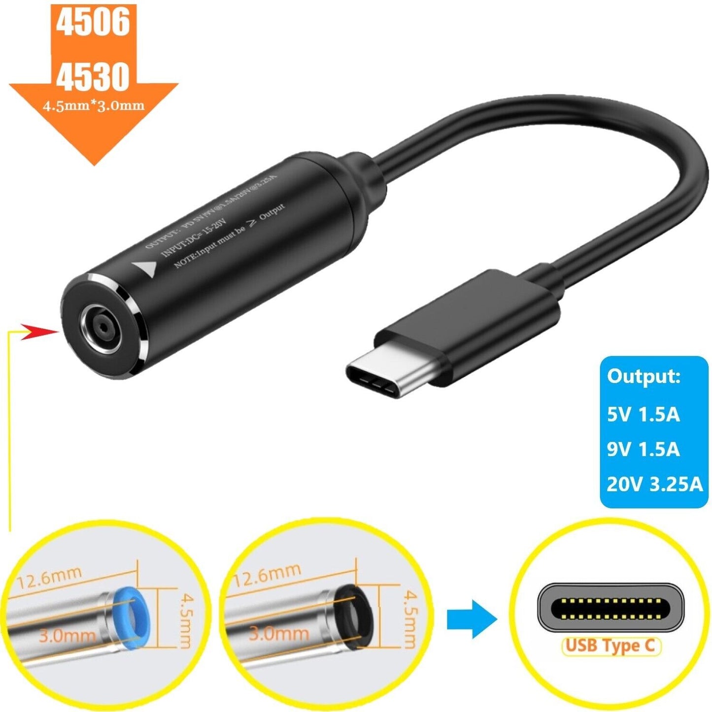 Laptopking replacement DC Connector converter with cable 4.5MM DC converter